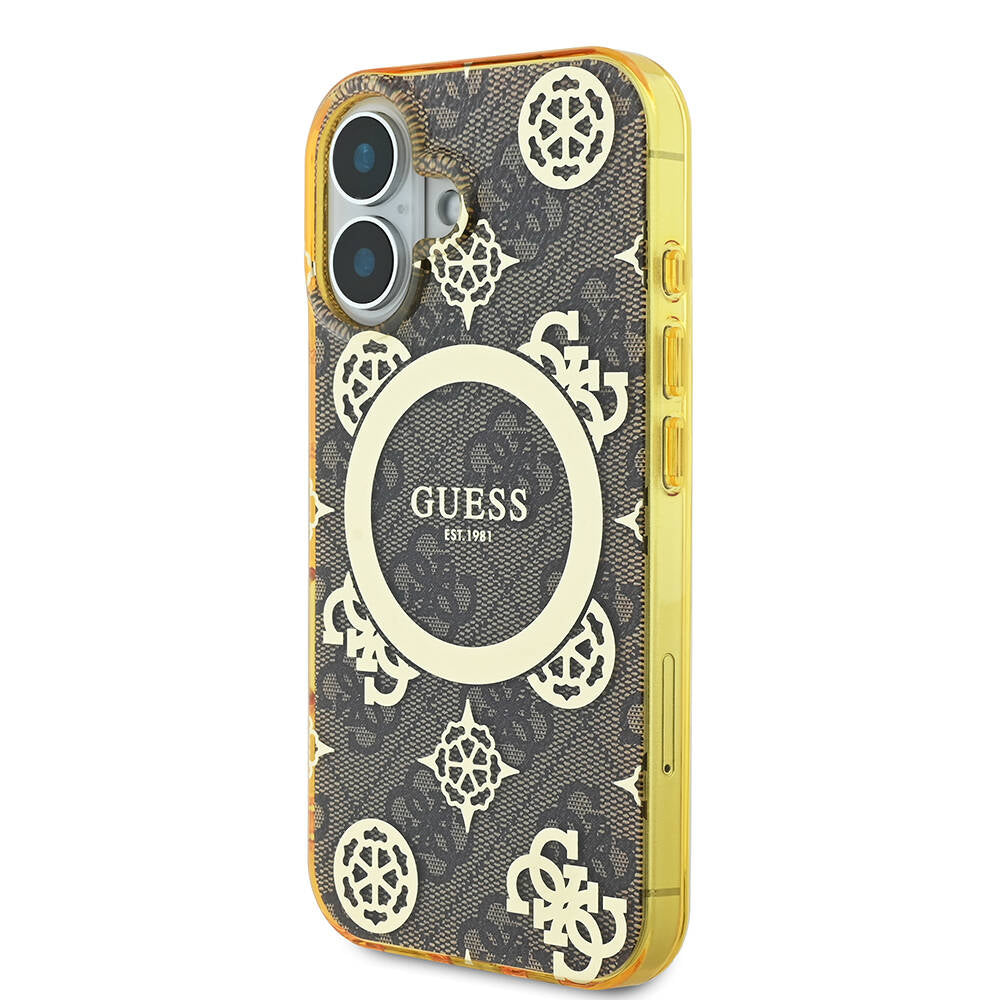 iPhone 16 Kılıf Guess Orijinal Lisanslı M-safe Şarj Özellikli 4G Desenli IML Yazı Logolu Peony Kılıf