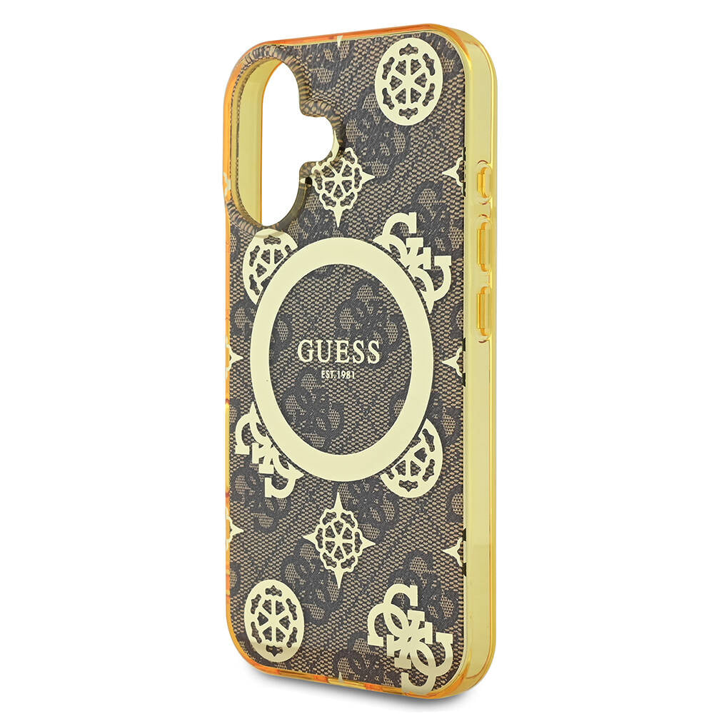 iPhone 16 Kılıf Guess Orijinal Lisanslı M-safe Şarj Özellikli 4G Desenli IML Yazı Logolu Peony Kılıf