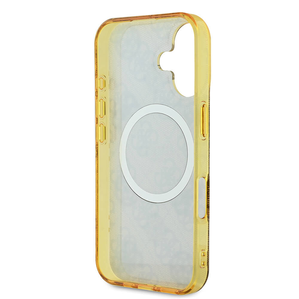 iPhone 16 Kılıf Guess Orijinal Lisanslı M-safe Şarj Özellikli 4G Desenli IML Yazı Logolu Peony Kılıf