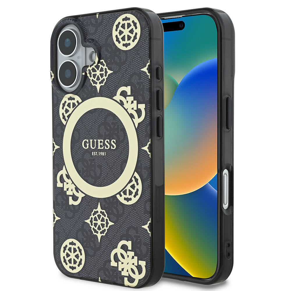 iPhone 16 Kılıf Guess Orijinal Lisanslı M-safe Şarj Özellikli 4G Desenli IML Yazı Logolu Peony Kılıf