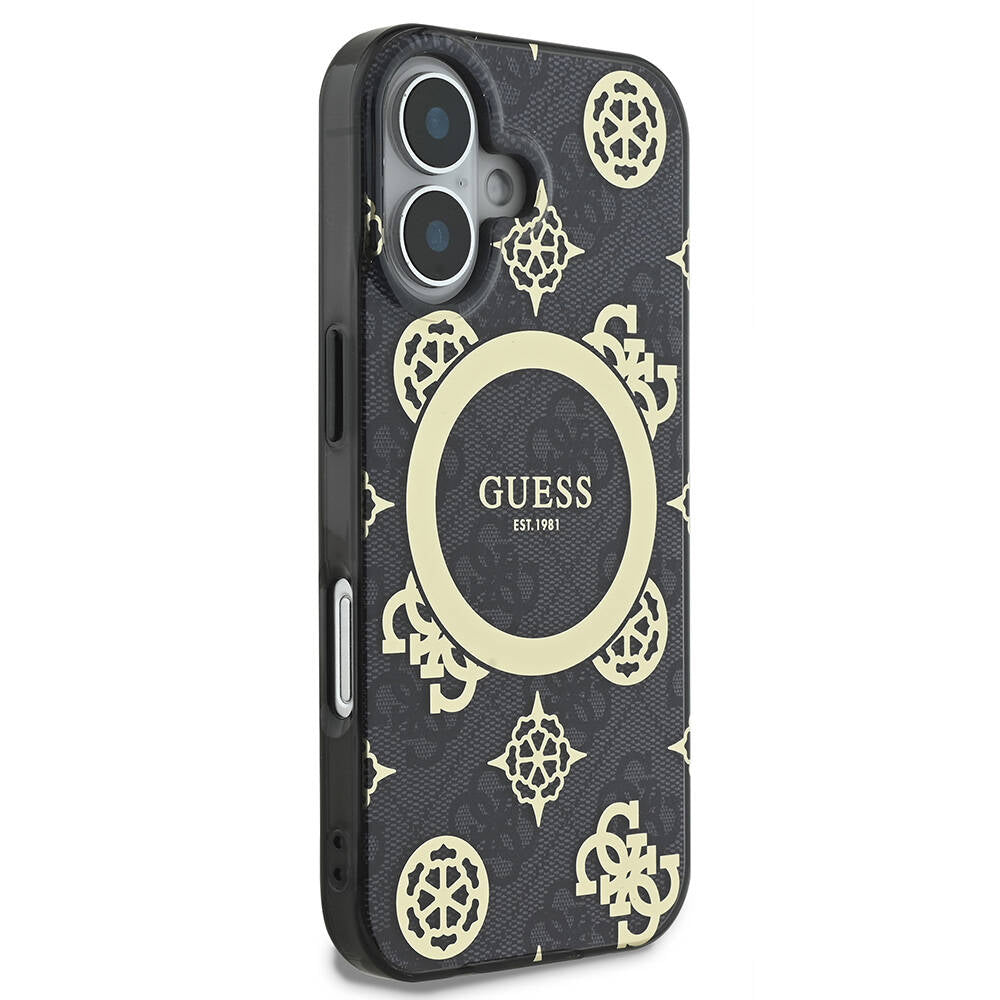 iPhone 16 Kılıf Guess Orijinal Lisanslı M-safe Şarj Özellikli 4G Desenli IML Yazı Logolu Peony Kılıf