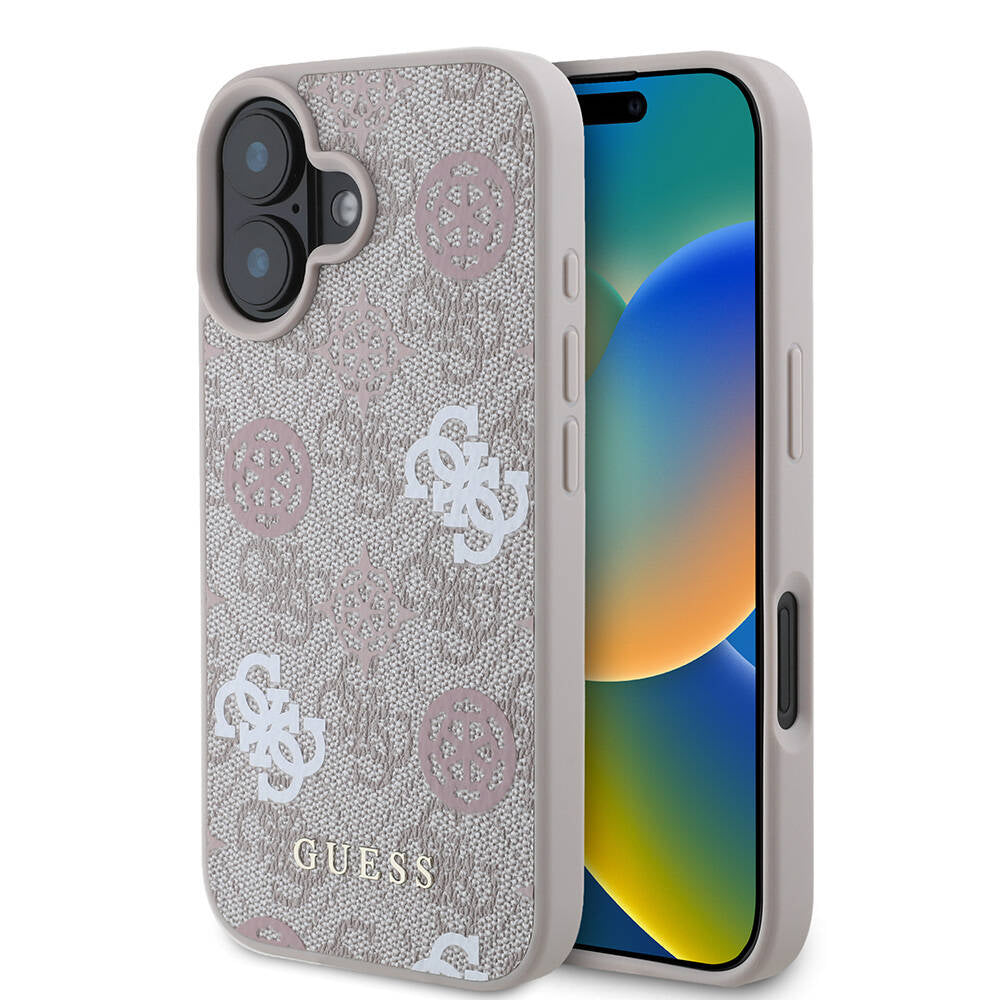 iPhone 16 Kılıf Guess Orijinal Lisanslı M-safe Şarj Özellikli 4G Desenli Yazı Logolu Peony Kılıf