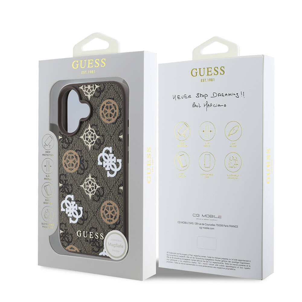 iPhone 16 Kılıf Guess Orijinal Lisanslı M-safe Şarj Özellikli 4G Desenli Yazı Logolu Peony Kılıf