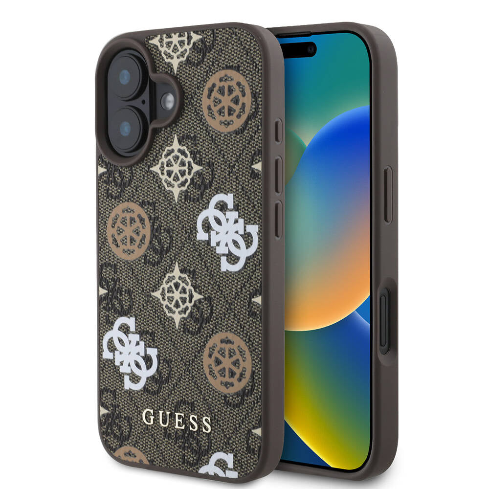iPhone 16 Kılıf Guess Orijinal Lisanslı M-safe Şarj Özellikli 4G Desenli Yazı Logolu Peony Kılıf