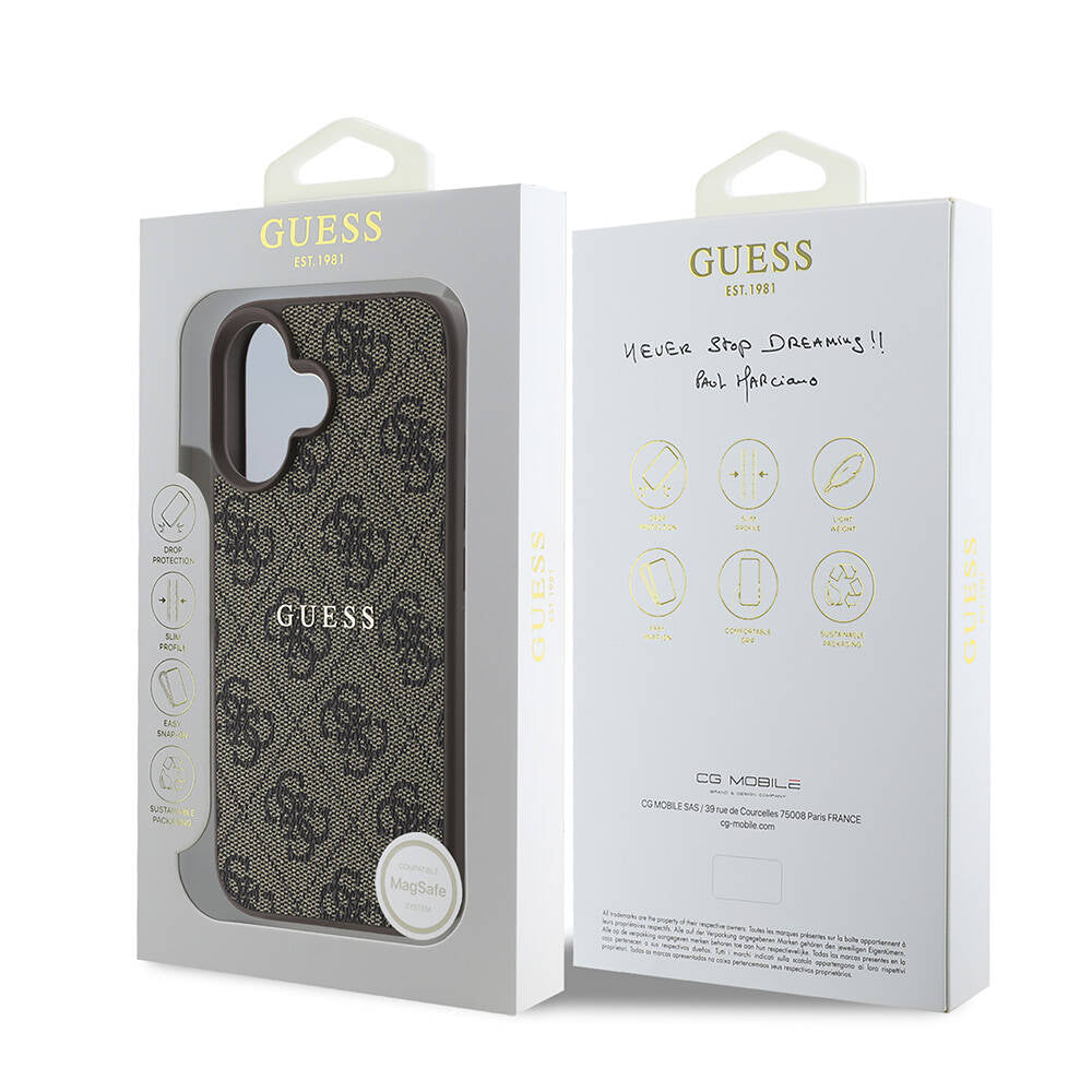 iPhone 16 Kılıf Guess Orijinal Lisanslı M-safe Şarj Özellikli 4G Desenli Yazı Logolu Kılıf
