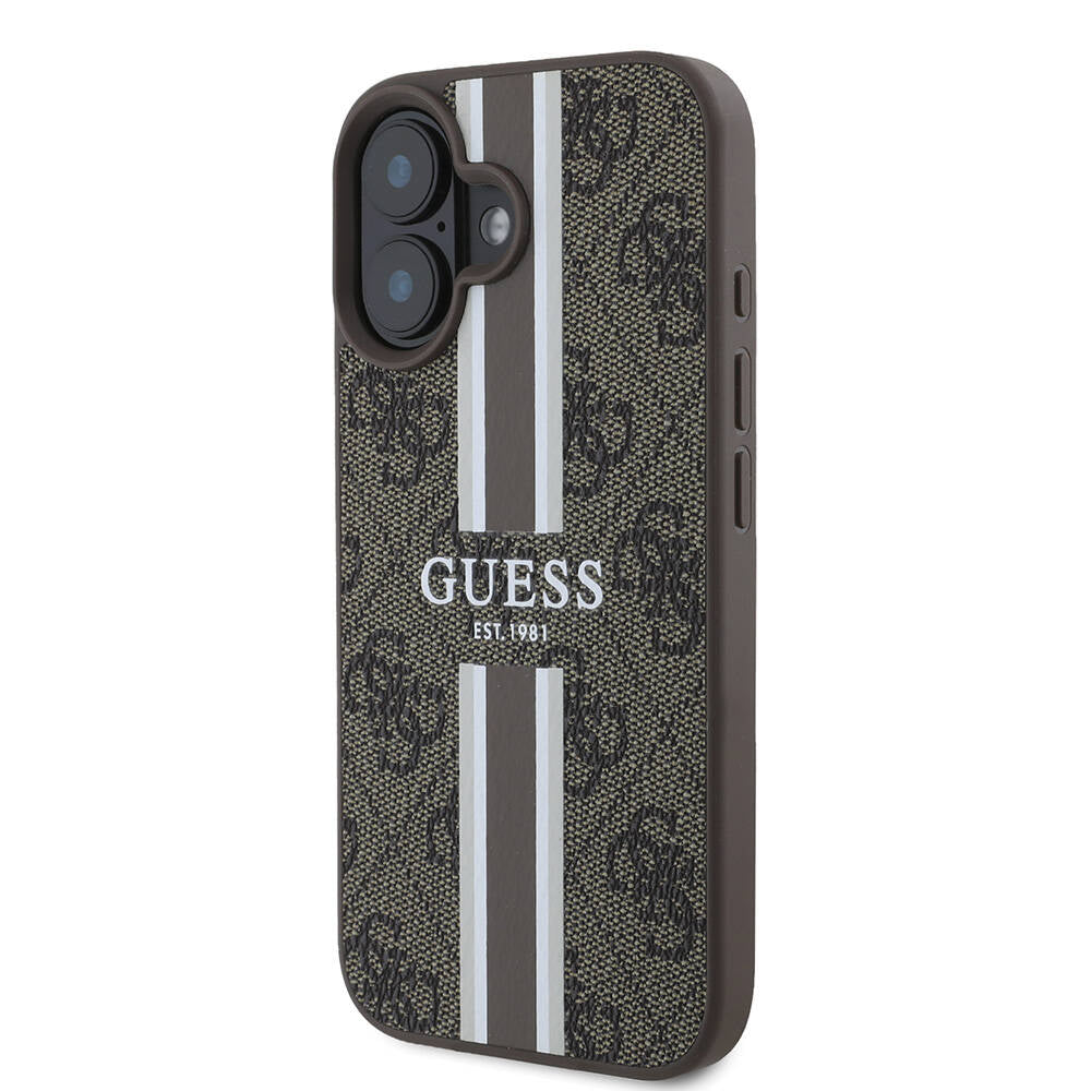 iPhone 16 Kılıf Guess Orijinal Lisanslı M-safe Şarj Özellikli 4G Şerit Tasarımlı Printed Kılıf