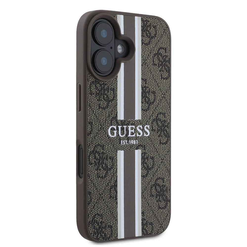 iPhone 16 Kılıf Guess Orijinal Lisanslı M-safe Şarj Özellikli 4G Şerit Tasarımlı Printed Kılıf