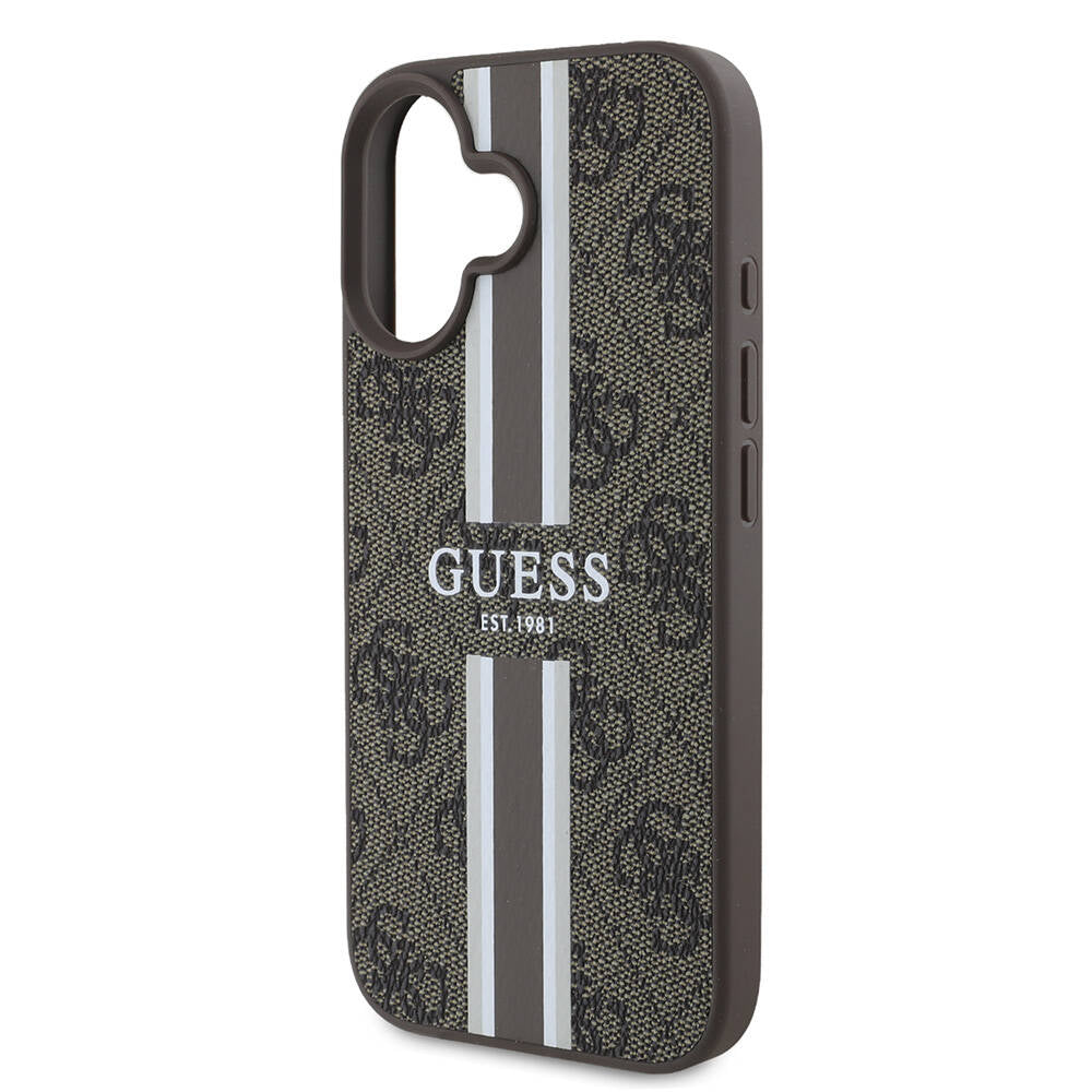 iPhone 16 Kılıf Guess Orijinal Lisanslı M-safe Şarj Özellikli 4G Şerit Tasarımlı Printed Kılıf