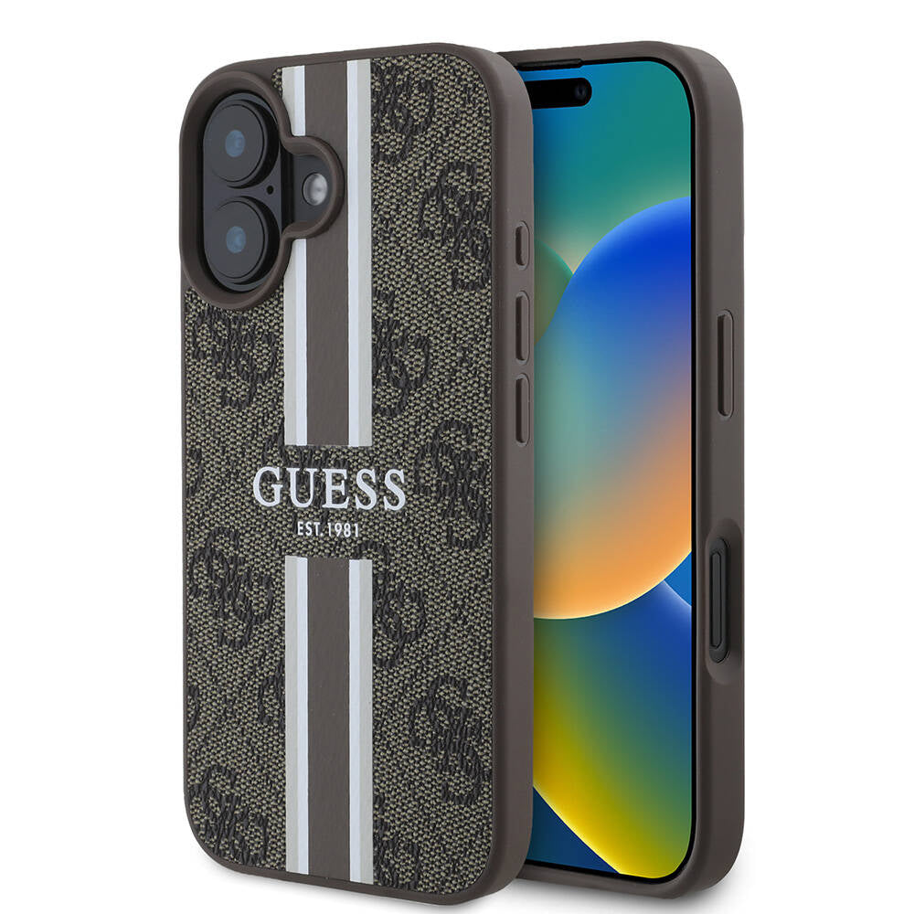 iPhone 16 Kılıf Guess Orijinal Lisanslı M-safe Şarj Özellikli 4G Şerit Tasarımlı Printed Kılıf