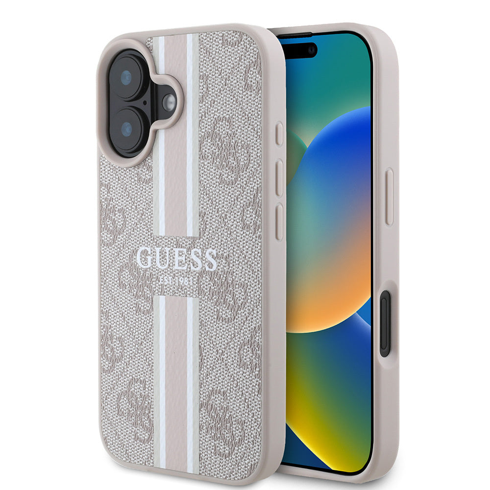 iPhone 16 Kılıf Guess Orijinal Lisanslı M-safe Şarj Özellikli 4G Şerit Tasarımlı Printed Kılıf