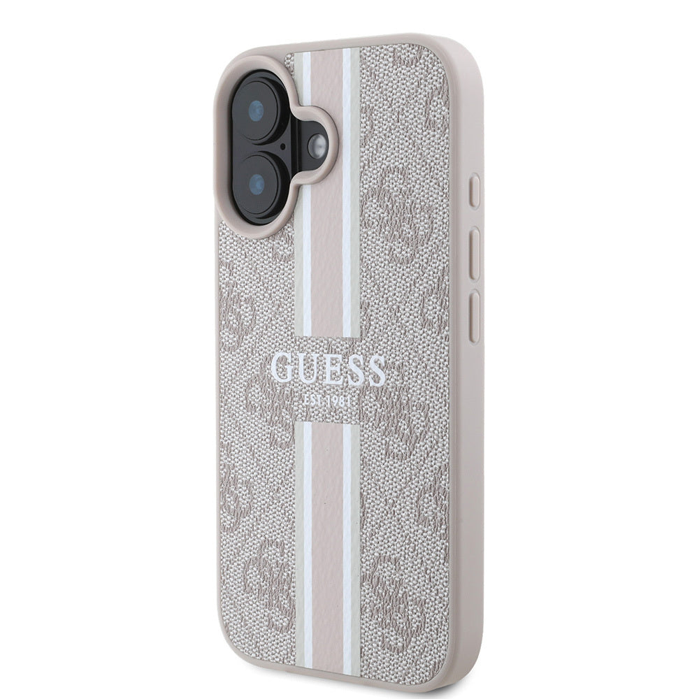 iPhone 16 Kılıf Guess Orijinal Lisanslı M-safe Şarj Özellikli 4G Şerit Tasarımlı Printed Kılıf