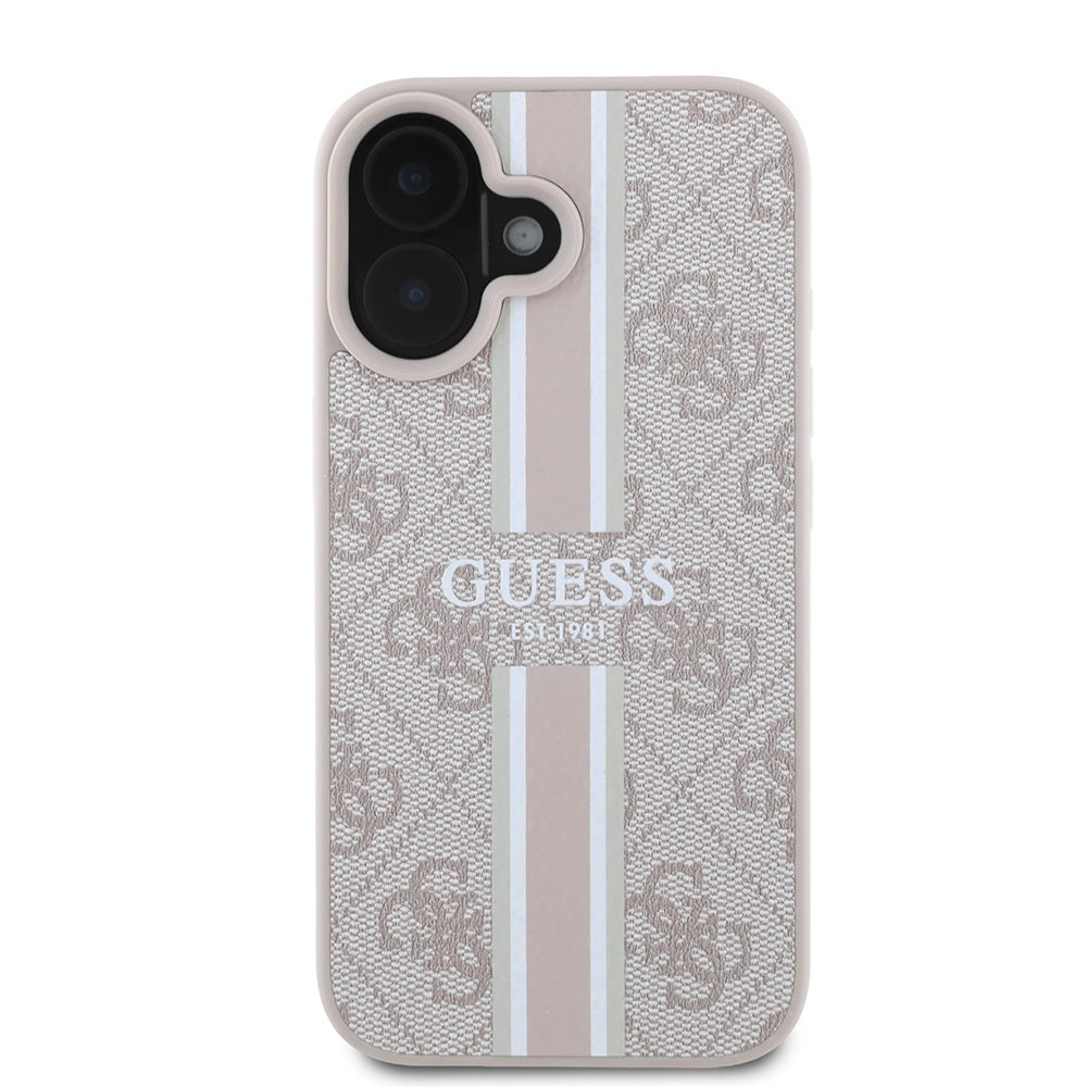 iPhone 16 Kılıf Guess Orijinal Lisanslı M-safe Şarj Özellikli 4G Şerit Tasarımlı Printed Kılıf