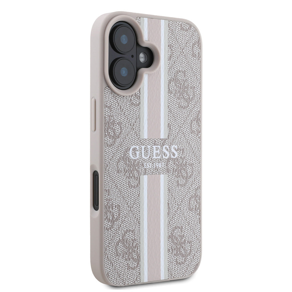iPhone 16 Kılıf Guess Orijinal Lisanslı M-safe Şarj Özellikli 4G Şerit Tasarımlı Printed Kılıf