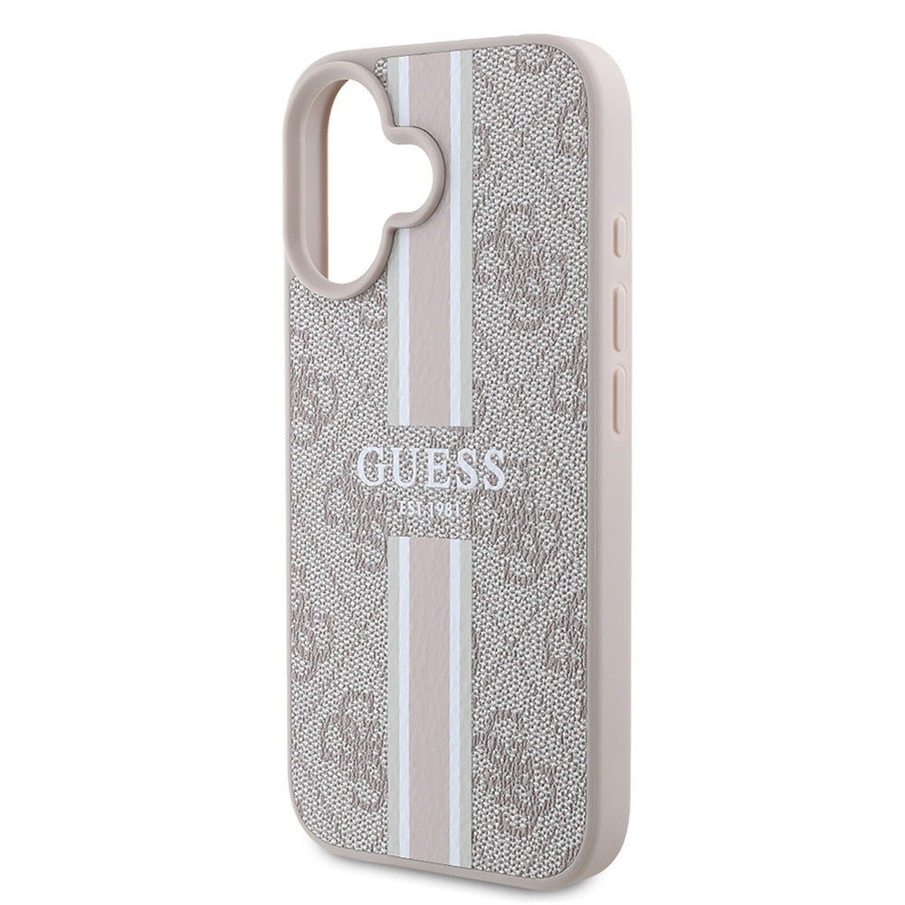 iPhone 16 Kılıf Guess Orijinal Lisanslı M-safe Şarj Özellikli 4G Şerit Tasarımlı Printed Kılıf