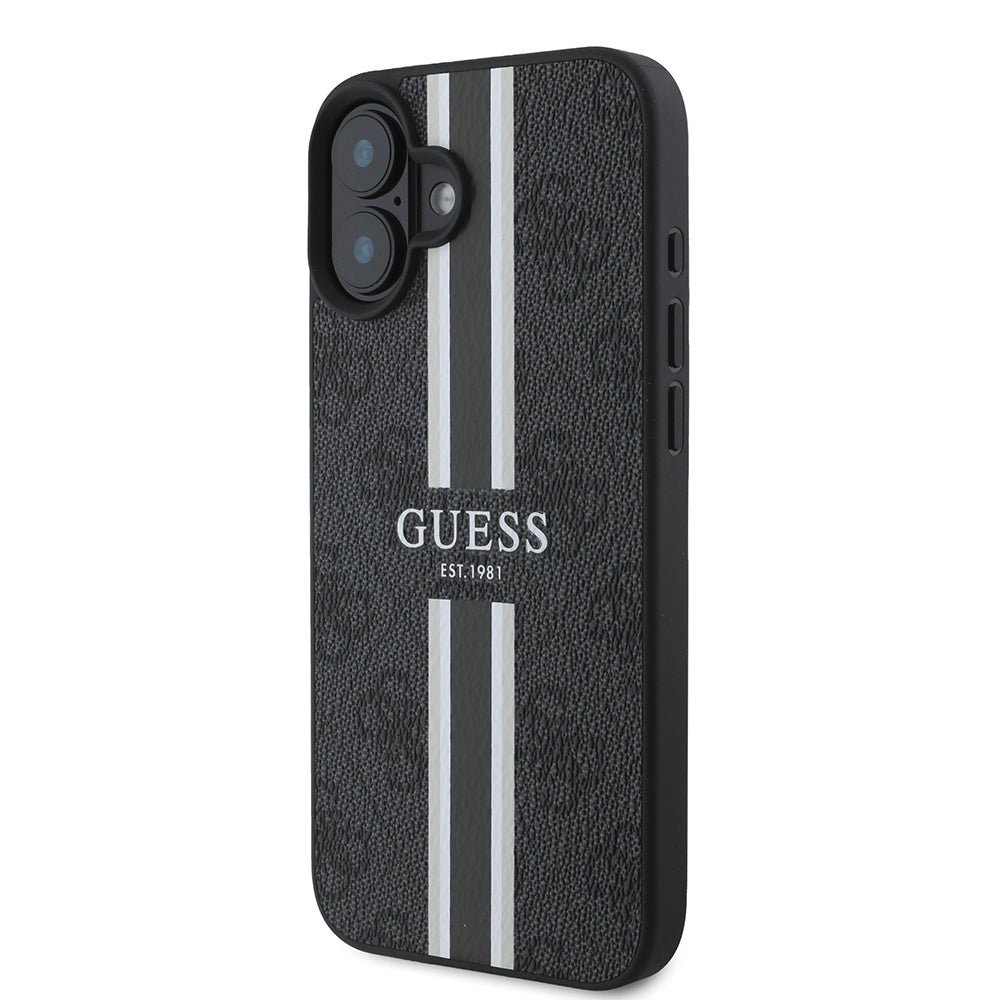 iPhone 16 Kılıf Guess Orijinal Lisanslı M-safe Şarj Özellikli 4G Şerit Tasarımlı Printed Kılıf