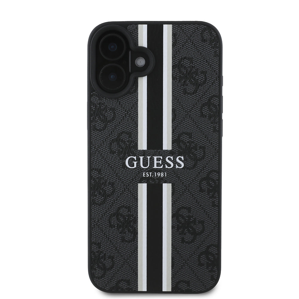 iPhone 16 Kılıf Guess Orijinal Lisanslı M-safe Şarj Özellikli 4G Şerit Tasarımlı Printed Kılıf