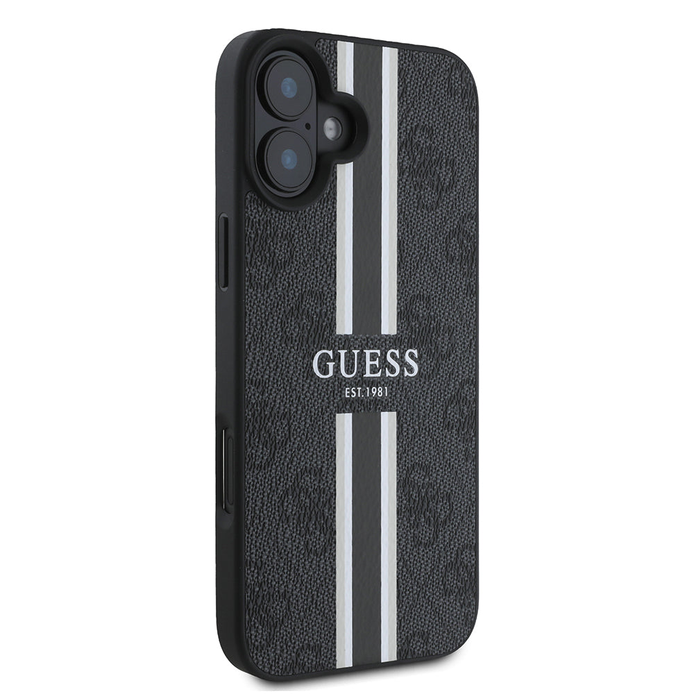 iPhone 16 Kılıf Guess Orijinal Lisanslı M-safe Şarj Özellikli 4G Şerit Tasarımlı Printed Kılıf