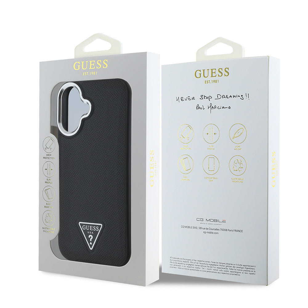 iPhone 16 Kılıf Guess Orijinal Lisanslı M-safe Şarj Özellikli Grained Triangle Kılıf