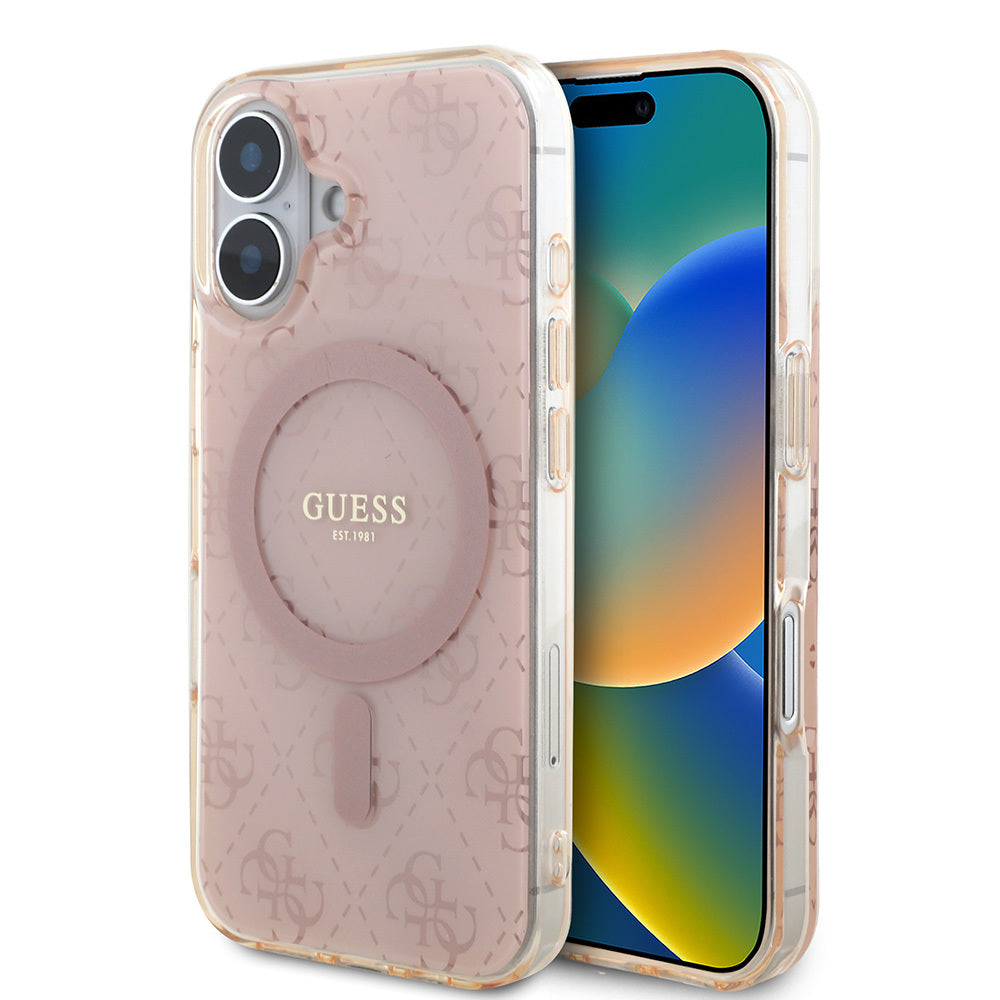 iPhone 16 Kılıf Guess Orijinal Lisanslı M-safe Şarj Özellikli IML Baskılı Klasik Logolu 4G Desenli Kılıf