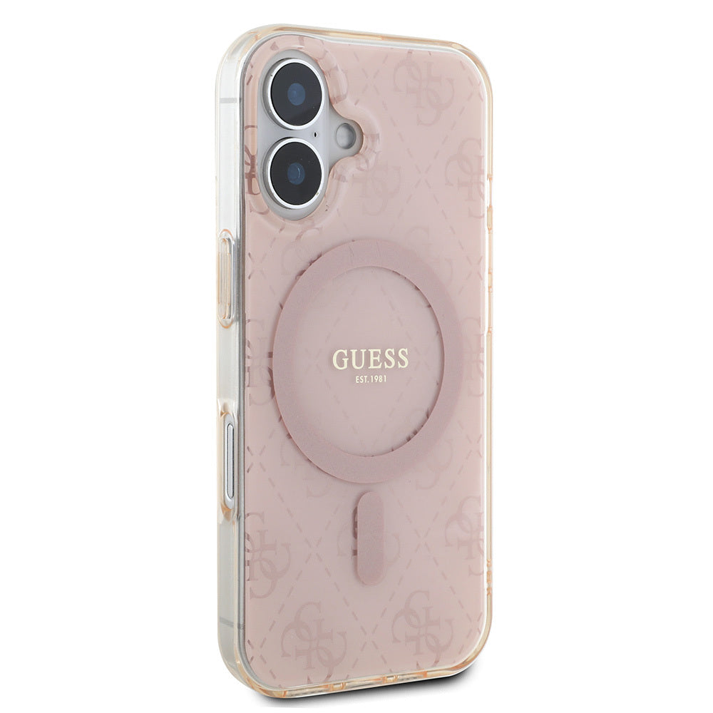 iPhone 16 Kılıf Guess Orijinal Lisanslı M-safe Şarj Özellikli IML Baskılı Klasik Logolu 4G Desenli Kılıf