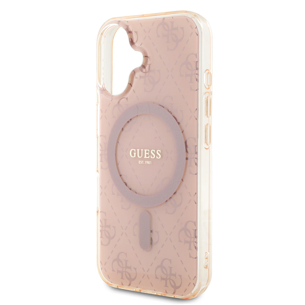 iPhone 16 Kılıf Guess Orijinal Lisanslı M-safe Şarj Özellikli IML Baskılı Klasik Logolu 4G Desenli Kılıf