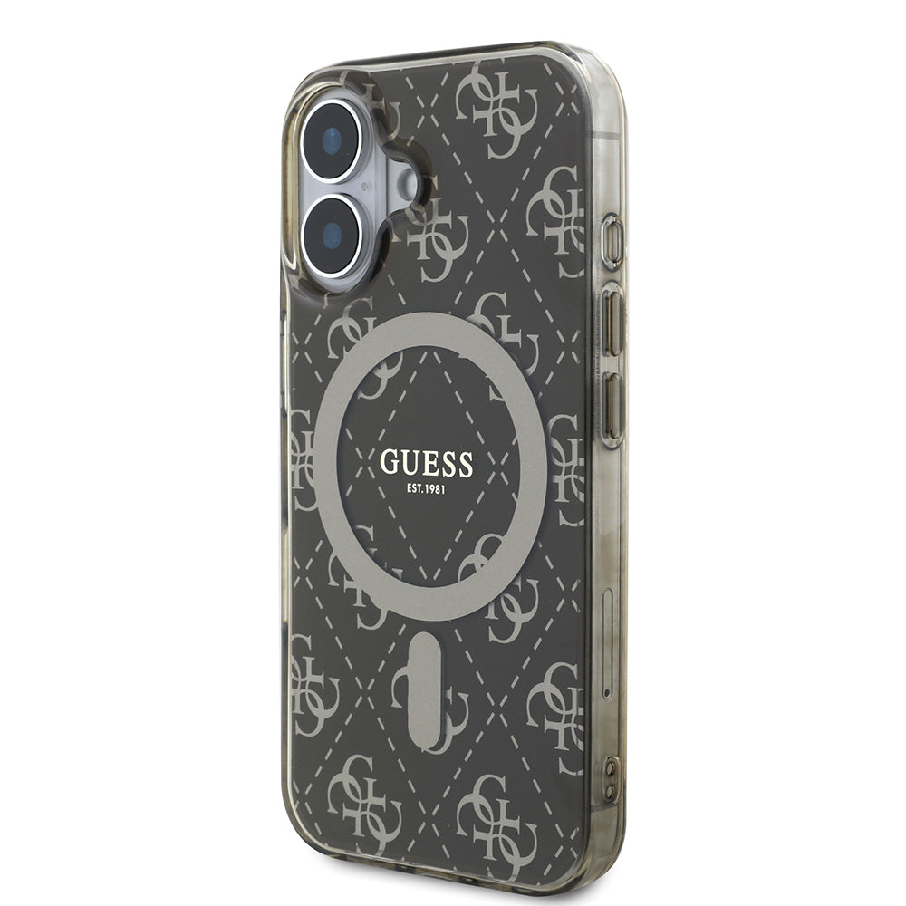 iPhone 16 Kılıf Guess Orijinal Lisanslı M-safe Şarj Özellikli IML Baskılı Klasik Logolu 4G Desenli Kılıf