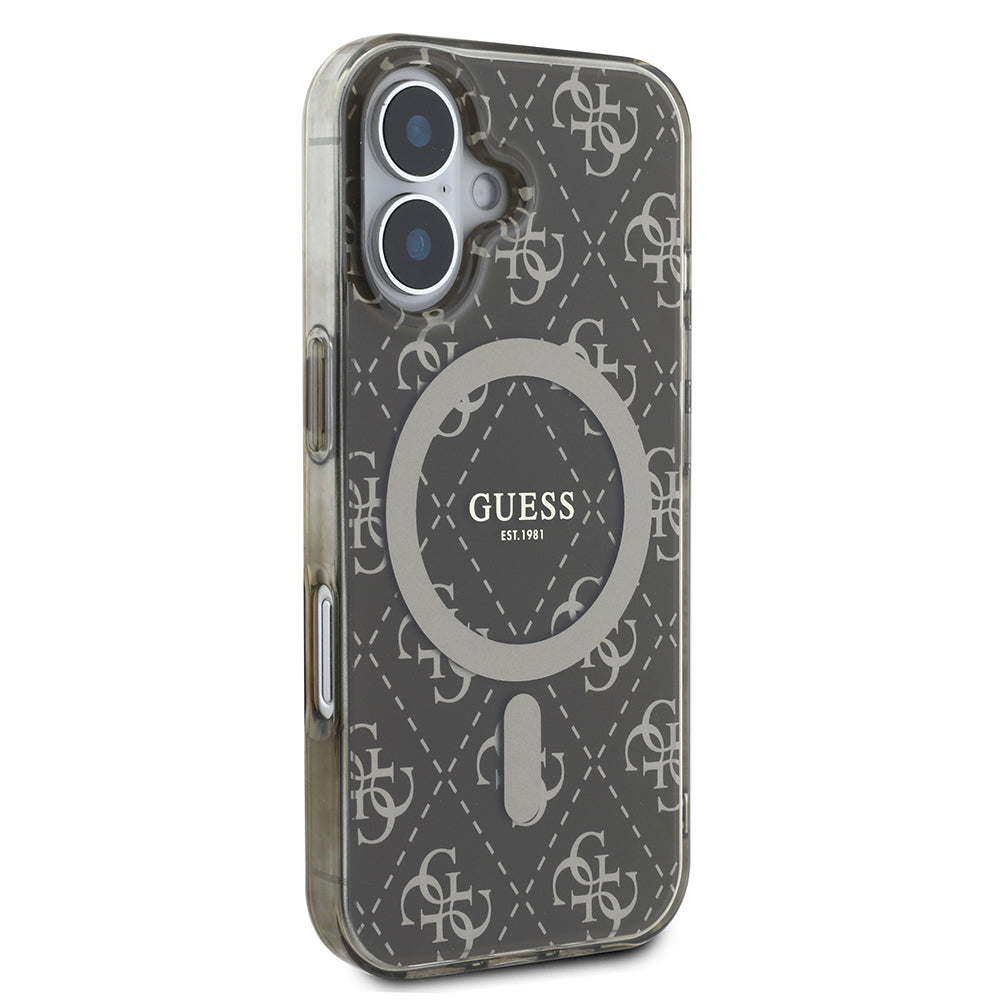 iPhone 16 Kılıf Guess Orijinal Lisanslı M-safe Şarj Özellikli IML Baskılı Klasik Logolu 4G Desenli Kılıf