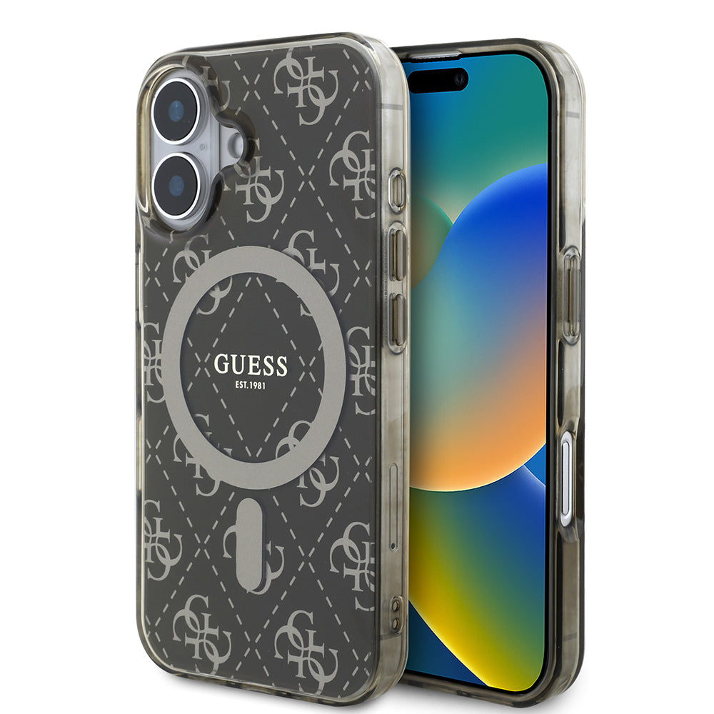 iPhone 16 Kılıf Guess Orijinal Lisanslı M-safe Şarj Özellikli IML Baskılı Klasik Logolu 4G Desenli Kılıf