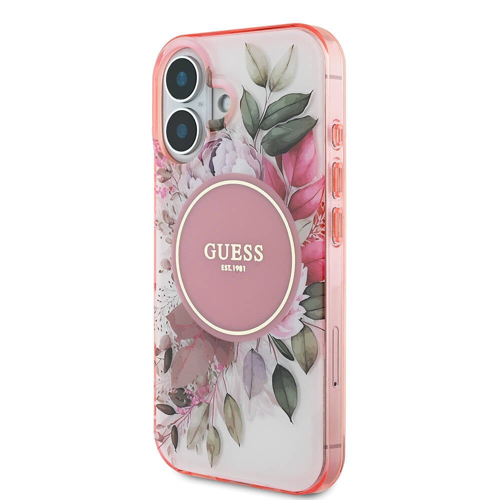 iPhone 16 Kılıf Guess Orijinal Lisanslı M-safe Şarj Özellikli IML Baskılı Yazı Logolu Flower Tonal Circle Kılıf