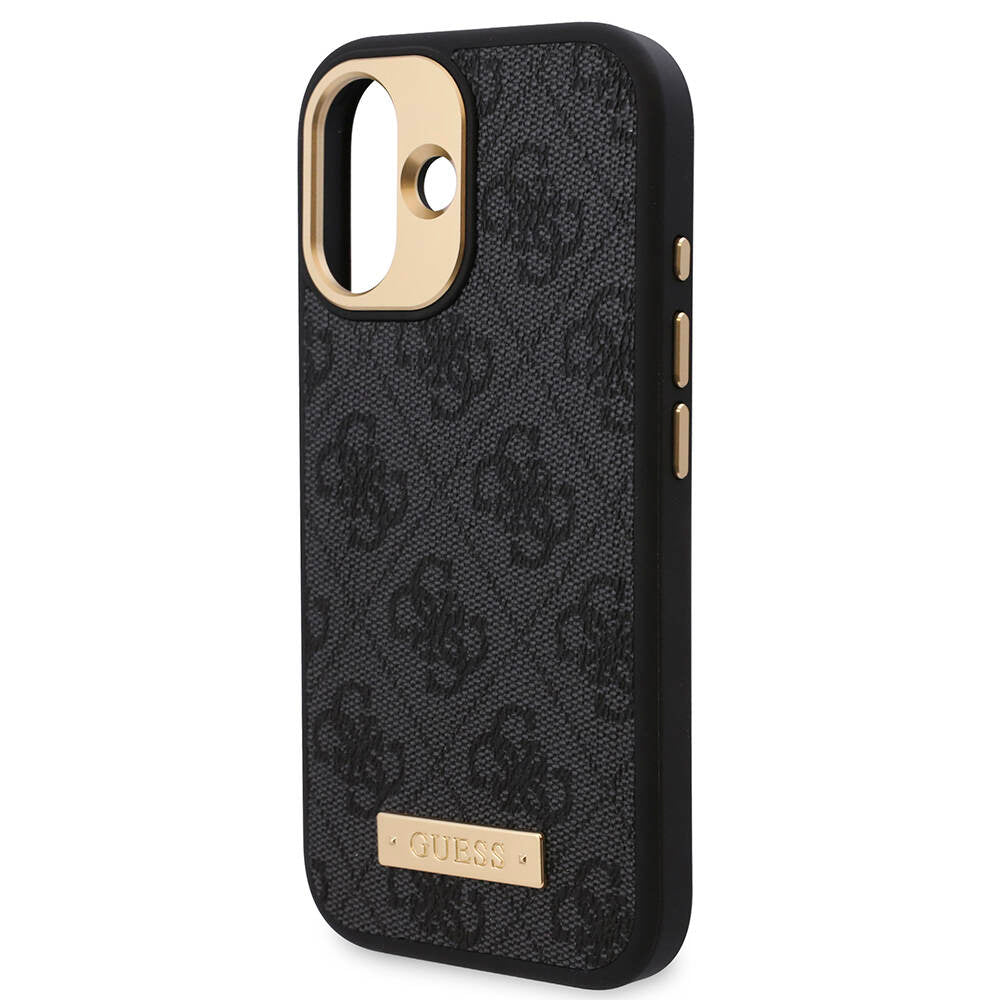 iPhone 16 Kılıf Guess Orijinal Lisanslı M-safe Şarj Özellikli PU 4G Desenli Metal Plaka Klasik Logolu Kılıf