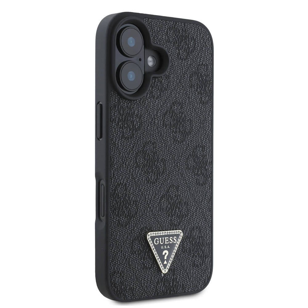 iPhone 16 Kılıf Guess Orijinal Lisanslı M-safe Şarj Özellikli PU Deri 4G Desenli Taşlı Üçgen Logolu Kılıf