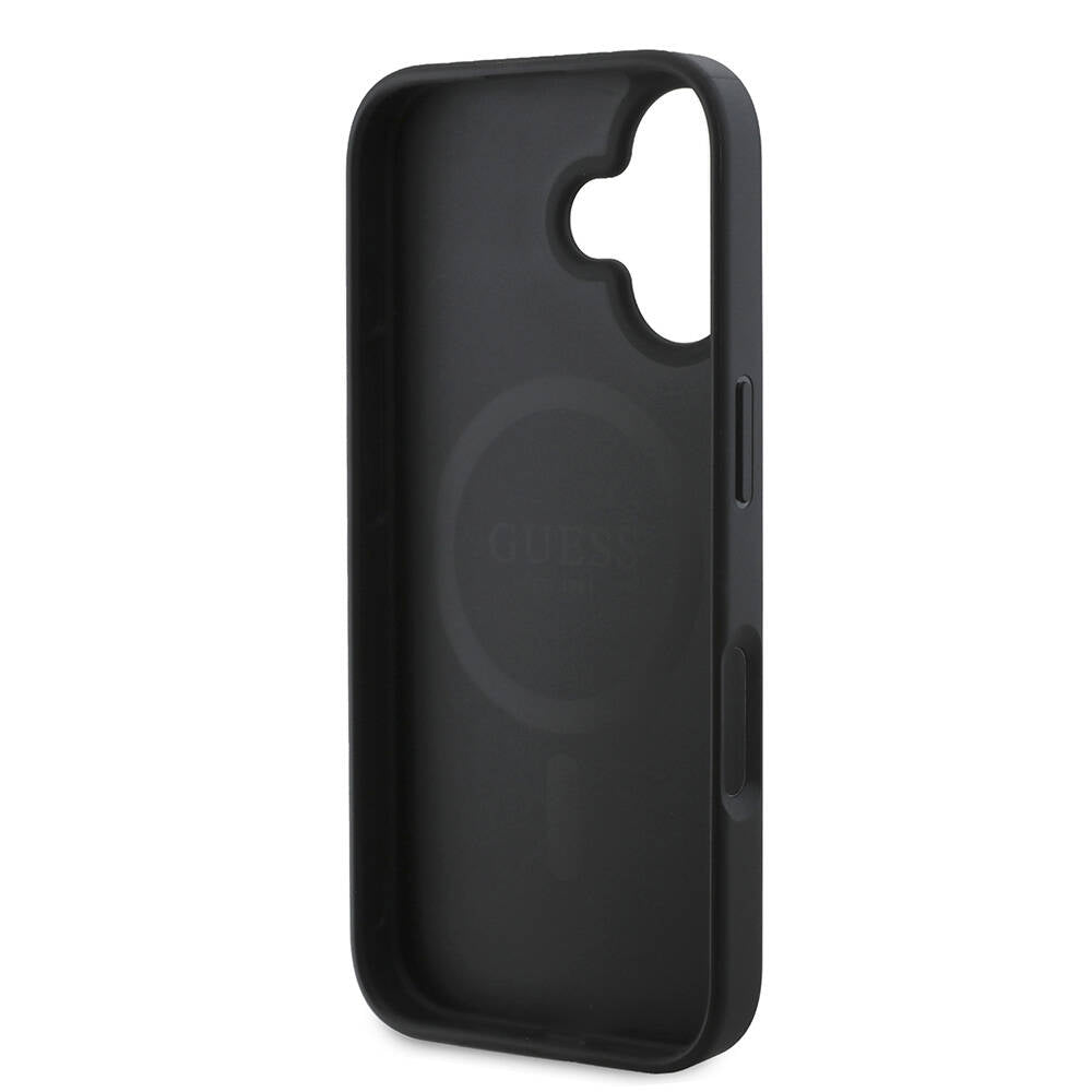 iPhone 16 Kılıf Guess Orijinal Lisanslı M-safe Şarj Özellikli PU Deri 4G Desenli Taşlı Üçgen Logolu Kılıf