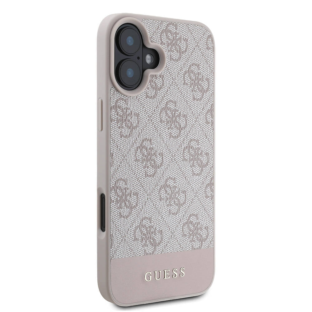 iPhone 16 Kılıf Guess Orijinal Lisanslı M-safe Şarj Özellikli PU Deri Şerit Logo Dizaynlı Kılıf