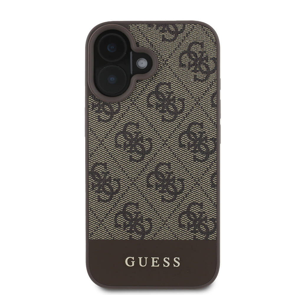 iPhone 16 Kılıf Guess Orijinal Lisanslı M-safe Şarj Özellikli PU Deri Şerit Logo Dizaynlı Kılıf
