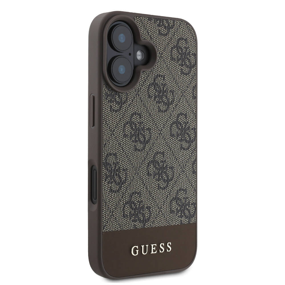 iPhone 16 Kılıf Guess Orijinal Lisanslı M-safe Şarj Özellikli PU Deri Şerit Logo Dizaynlı Kılıf