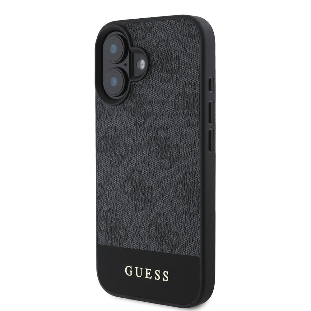 iPhone 16 Kılıf Guess Orijinal Lisanslı M-safe Şarj Özellikli PU Deri Şerit Logo Dizaynlı Kılıf