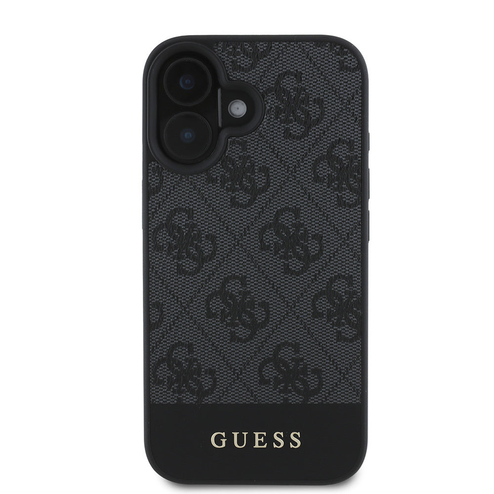 iPhone 16 Kılıf Guess Orijinal Lisanslı M-safe Şarj Özellikli PU Deri Şerit Logo Dizaynlı Kılıf