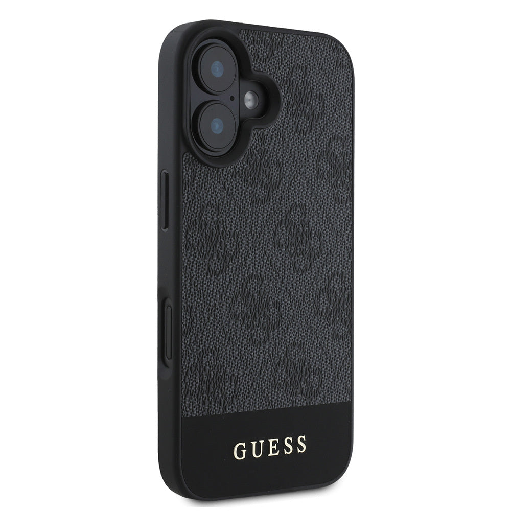 iPhone 16 Kılıf Guess Orijinal Lisanslı M-safe Şarj Özellikli PU Deri Şerit Logo Dizaynlı Kılıf