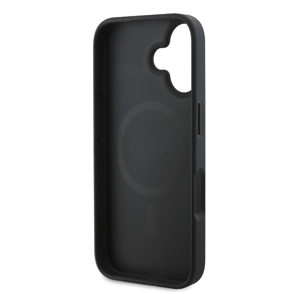 iPhone 16 Kılıf Guess Orijinal Lisanslı M-safe Şarj Özellikli PU Deri Şerit Logo Dizaynlı Kılıf