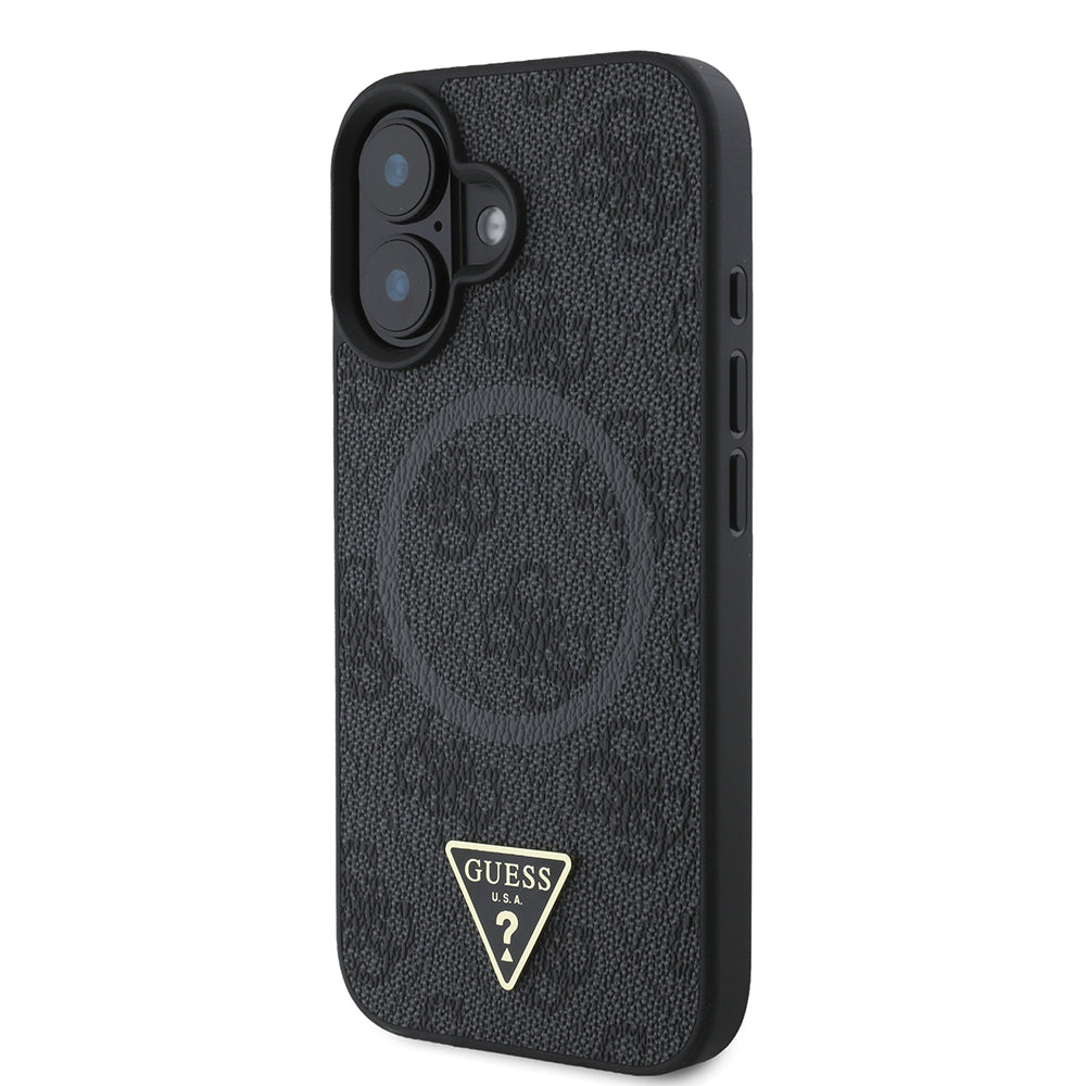 iPhone 16 Kılıf Guess Orijinal Lisanslı M-safe Şarj Özellikli PU Üçgen Logo 4G Desenli Kılıf