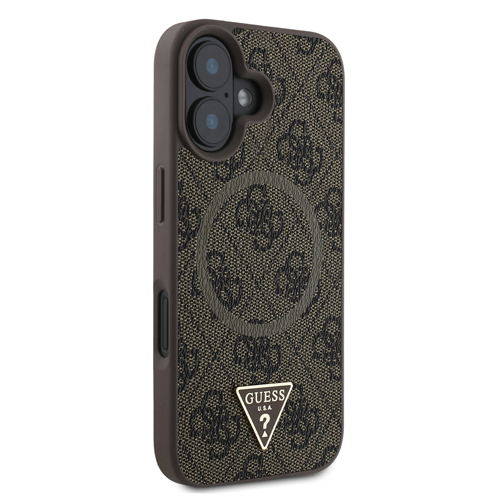 iPhone 16 Kılıf Guess Orijinal Lisanslı M-safe Şarj Özellikli PU Üçgen Logo 4G Desenli Kılıf