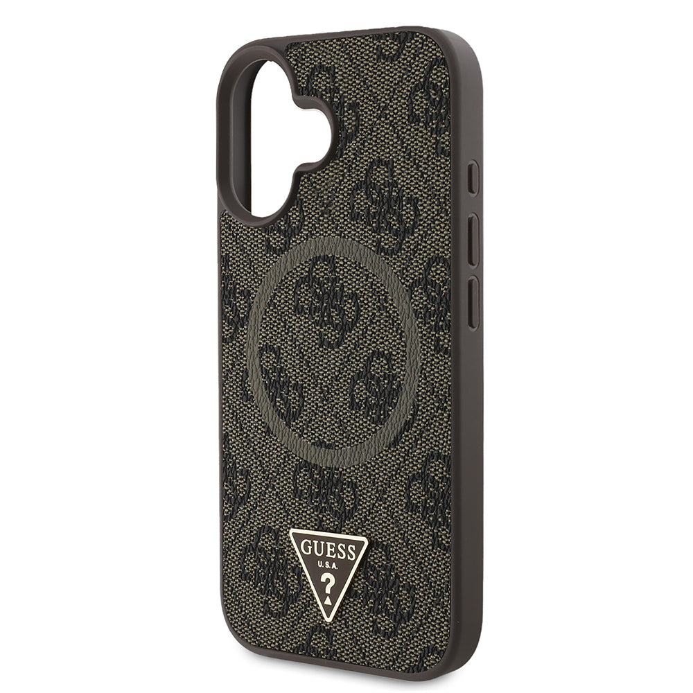 iPhone 16 Kılıf Guess Orijinal Lisanslı M-safe Şarj Özellikli PU Üçgen Logo 4G Desenli Kılıf
