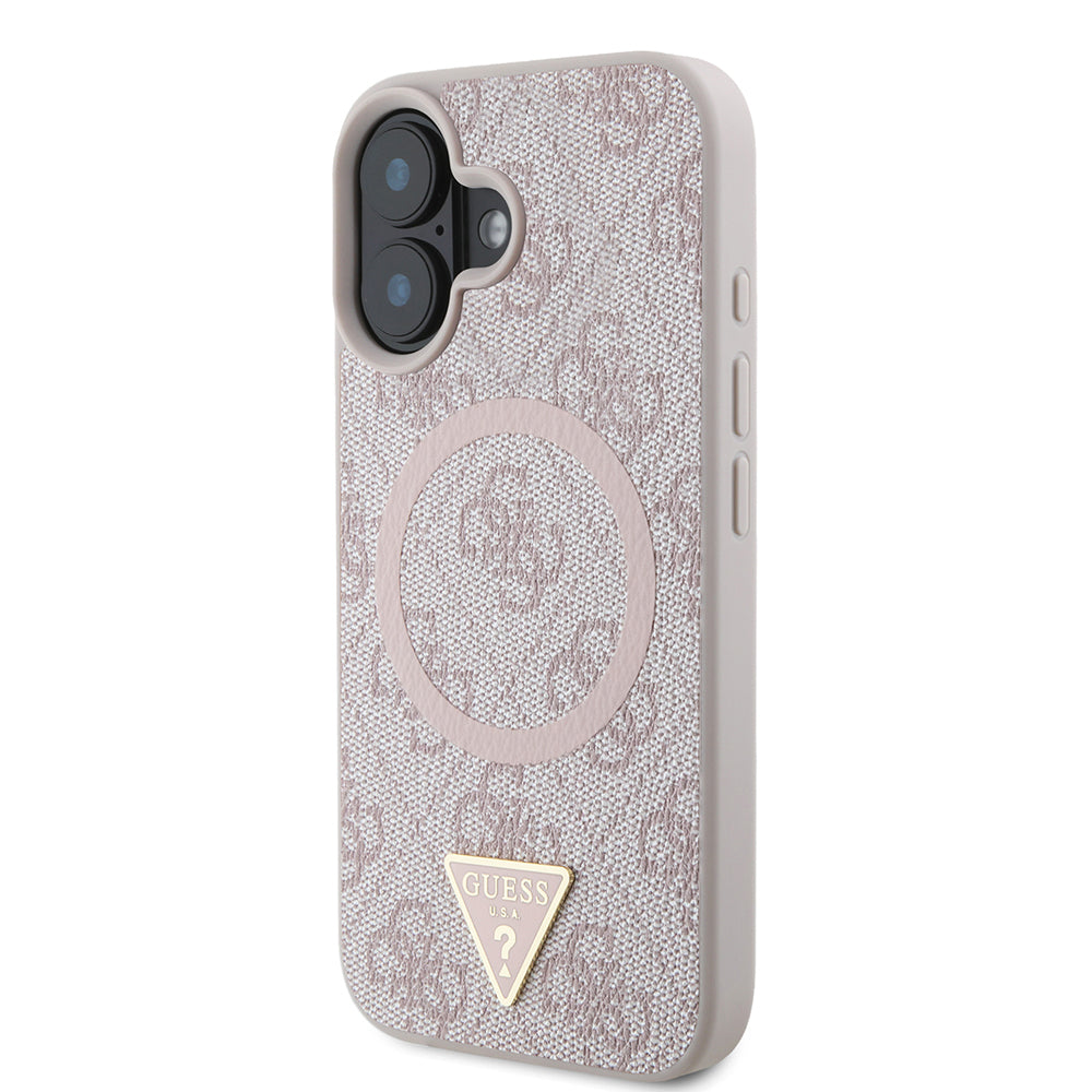 iPhone 16 Kılıf Guess Orijinal Lisanslı M-safe Şarj Özellikli PU Üçgen Logo 4G Desenli Kılıf