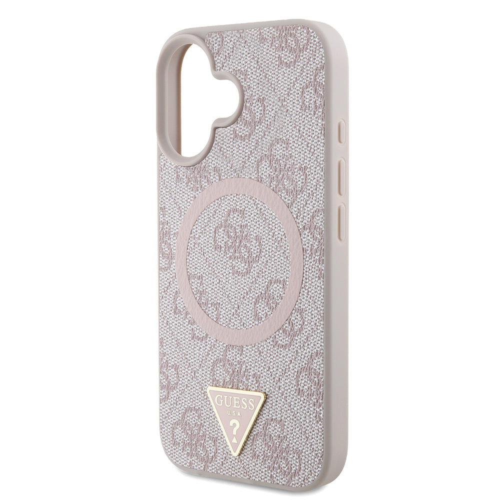 iPhone 16 Kılıf Guess Orijinal Lisanslı M-safe Şarj Özellikli PU Üçgen Logo 4G Desenli Kılıf