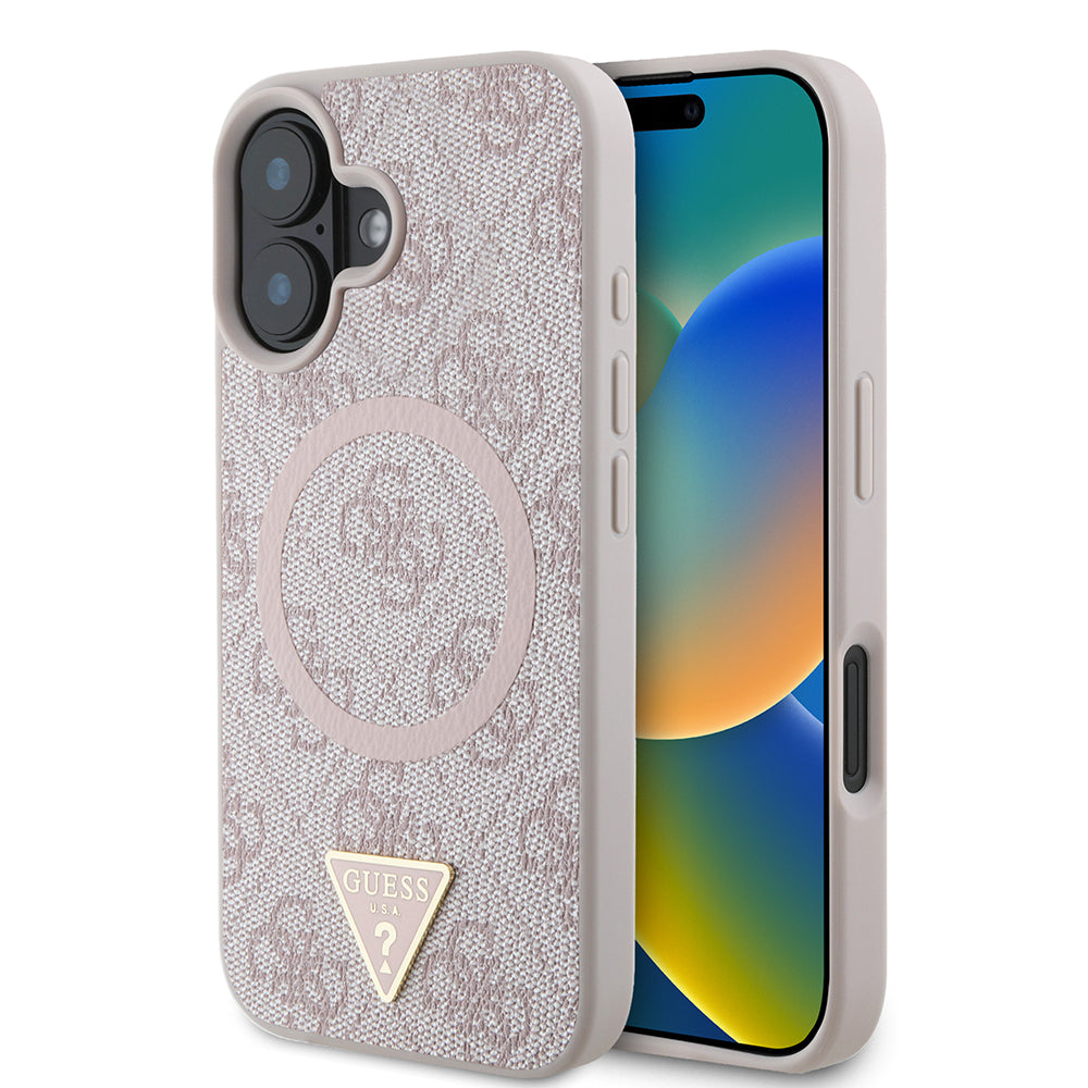 iPhone 16 Kılıf Guess Orijinal Lisanslı M-safe Şarj Özellikli PU Üçgen Logo 4G Desenli Kılıf