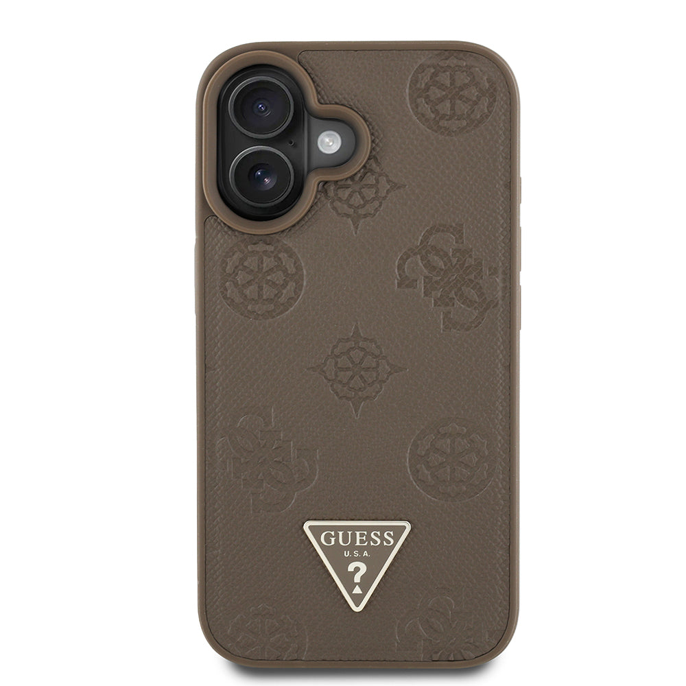 iPhone 16 Kılıf Guess Orijinal Lisanslı M-safe Şarj Özellikli Sıcak Baskılı Üçgen Logolu PU Deri Peony Kılıf