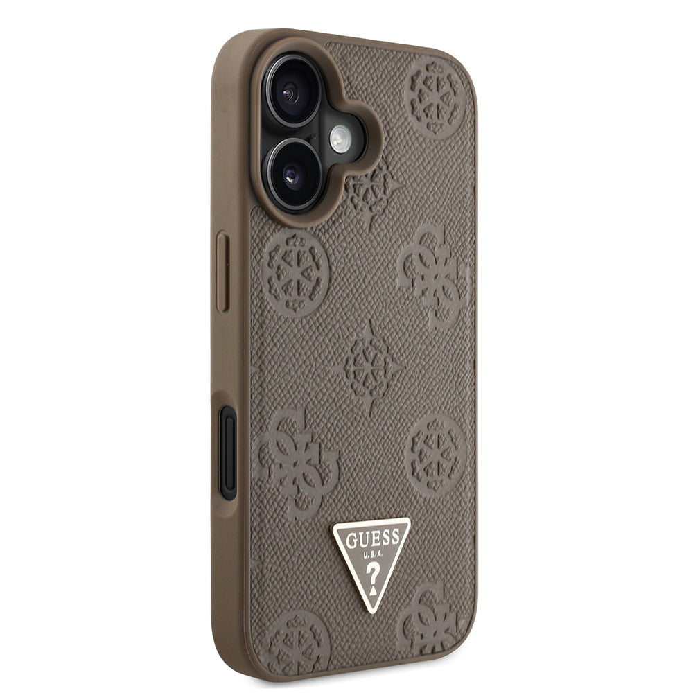 iPhone 16 Kılıf Guess Orijinal Lisanslı M-safe Şarj Özellikli Sıcak Baskılı Üçgen Logolu PU Deri Peony Kılıf