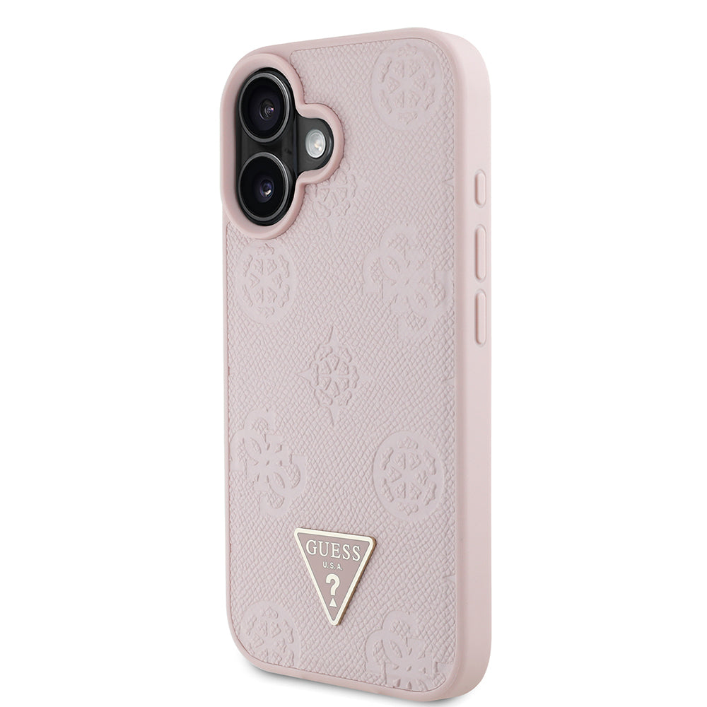 iPhone 16 Kılıf Guess Orijinal Lisanslı M-safe Şarj Özellikli Sıcak Baskılı Üçgen Logolu PU Deri Peony Kılıf