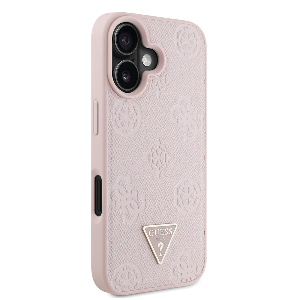 iPhone 16 Kılıf Guess Orijinal Lisanslı M-safe Şarj Özellikli Sıcak Baskılı Üçgen Logolu PU Deri Peony Kılıf