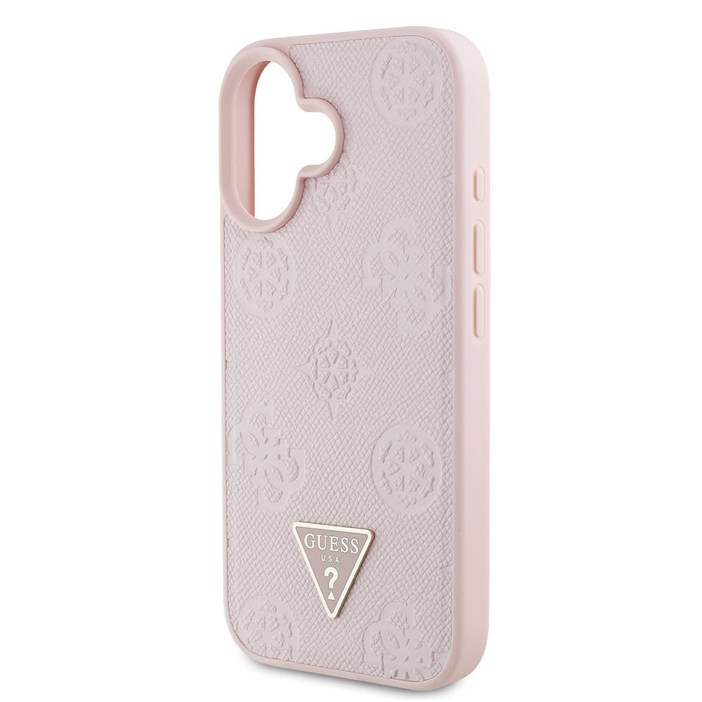 iPhone 16 Kılıf Guess Orijinal Lisanslı M-safe Şarj Özellikli Sıcak Baskılı Üçgen Logolu PU Deri Peony Kılıf